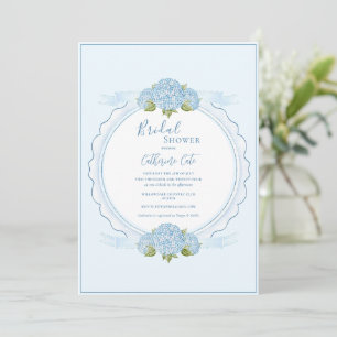 Blue Floral Hydrangea Elegant Bridal Shower  Invitation