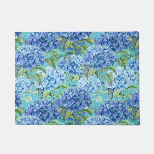 Blue floral Hydrangea Flower pattern Doormat (Front)
