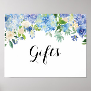 Blue Floral Hydrangea Gift Table Sign