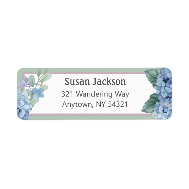 Blue Floral Hydrangea Return Address Label (Front)