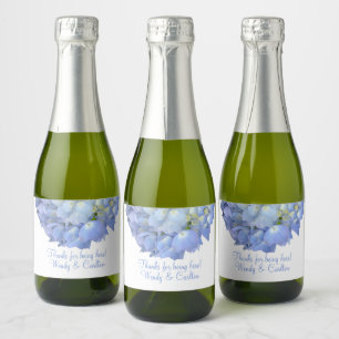 Blue Floral Hydrangea Thank Guests Favour Sparkling Wine Label