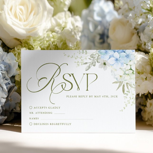 Blue Floral Hydrangea Wedding RSVP Card (Creator Uploaded)