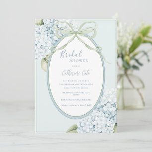 Blue Floral Hydrangeas Sage Green Whimsical Bridal Invitation