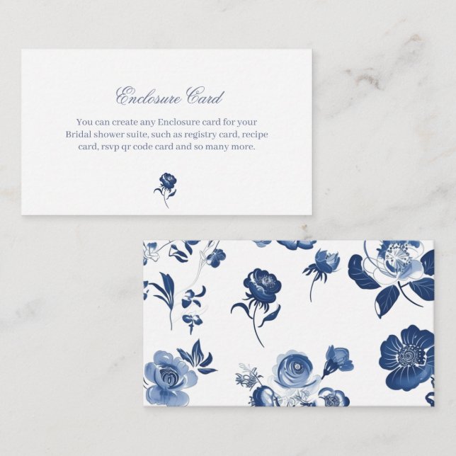 Blue Floral Insert Card | Elegant Bridal Shower (Front/Back)