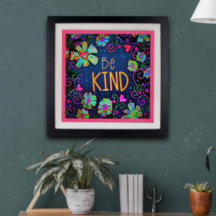 Blue Floral Inspirational ”Be Kind” School Poster