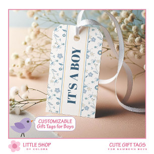 Blue Floral It's a Boy Customisable Baby Shower Gift Tags