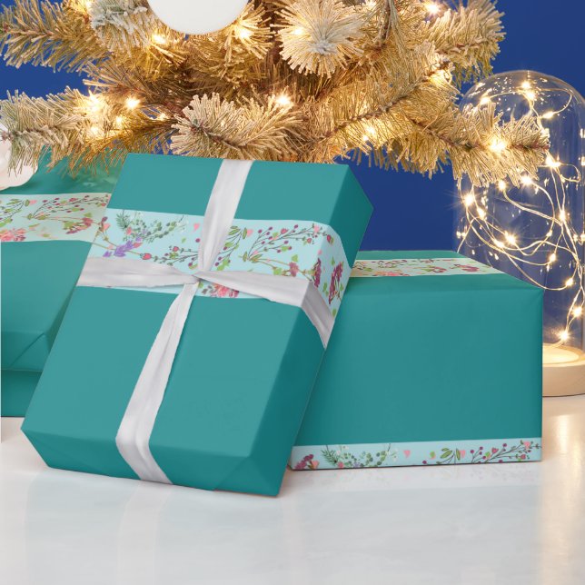 Blue floral korean style wrapping paper (Holidays)