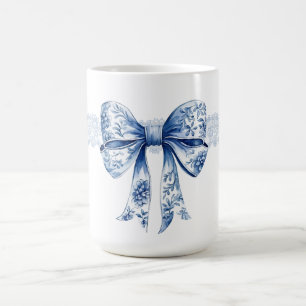 Blue Floral Lace Coquette Girly Bow Mug