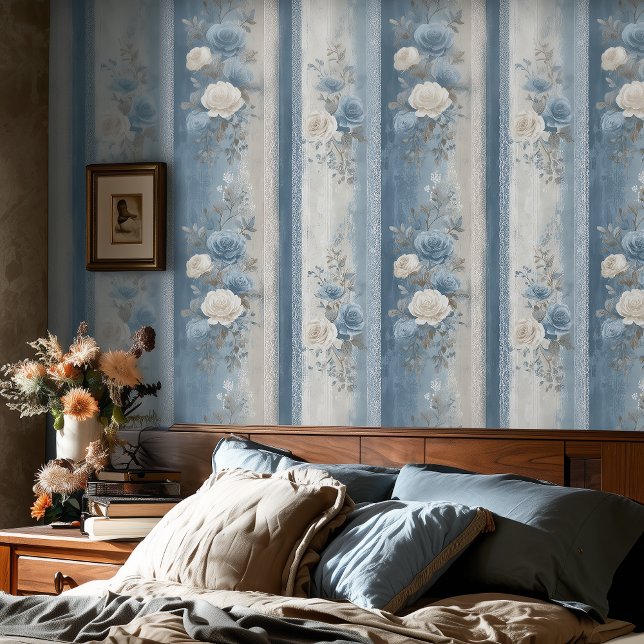 Blue Floral Lace Frency Provincial Wallpaper (Creator Uploaded)