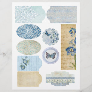 Blue Floral & Lace Scrapbook Embellishment Sheet