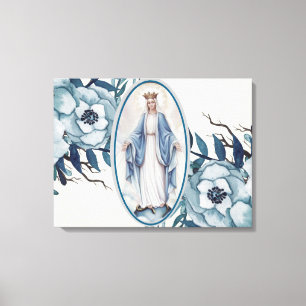 Blue Floral Lady of Grace Virgin Mary Lace Canvas Print