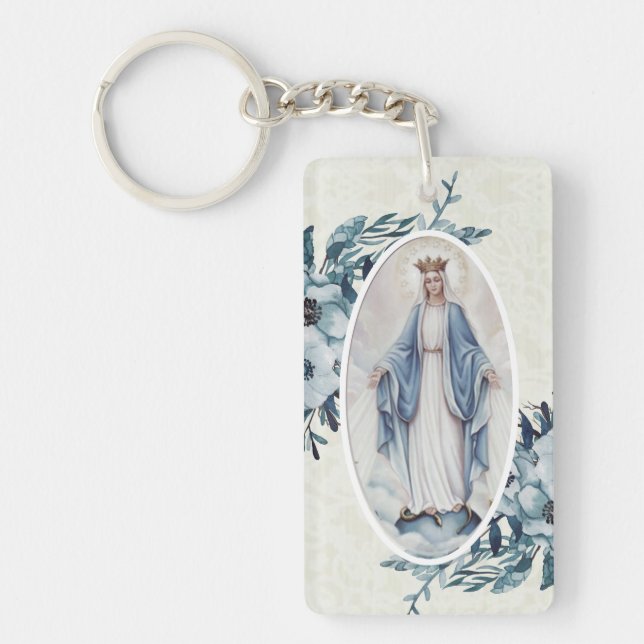 Blue Floral | Lady of Grace | Virgin Mary | Lace Key Ring (Front)