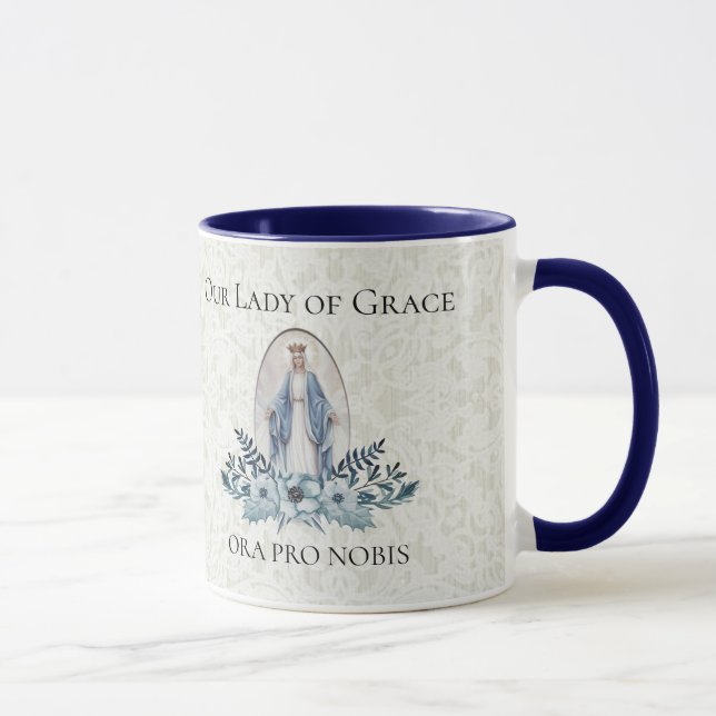 Blue Floral | Lady of Grace | Virgin Mary | Lace Mug (Right)