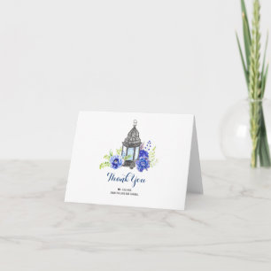 Blue Floral Lantern Wedding Thank You Card