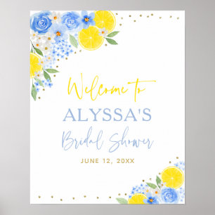 Blue Floral Lemon Bridal Shower Welcome Poster