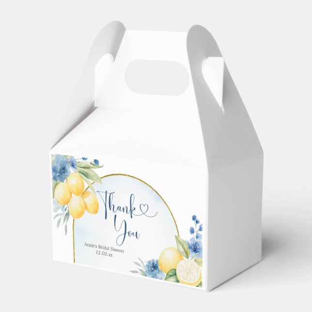 Blue floral Lemon Main Squeeze Bridal Shower Favour Box (Front Side)