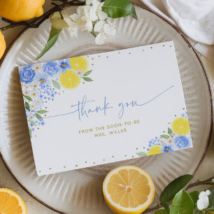 Blue Floral Lemon Main Squeeze Bridal Shower Thank You Card