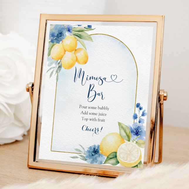 Blue Floral Lemon Main Squeeze Mimosa Bar Poster (Creator Uploaded)