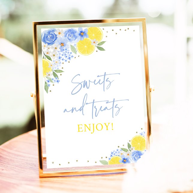 Blue Floral Lemon Sweet Treats Bridal Shower Poster (Creator Uploaded)
