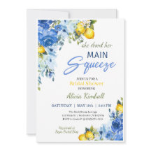 Blue Floral Lemons Bridal Shower Invitation
