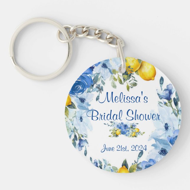 Blue Floral Lemons Keychain Favour (Front)