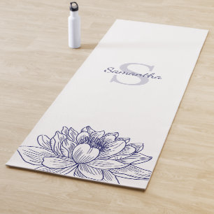 Blue Floral Line Drawing Personalised Yoga Mat