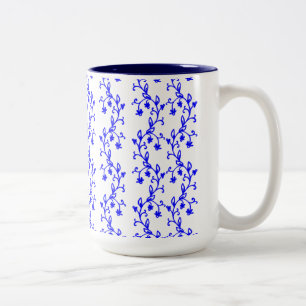Blue floral lines Two-Tone coffee mug