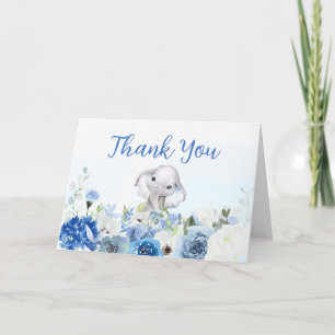 Blue Floral Little Peanut Baby Shower Thank You Card