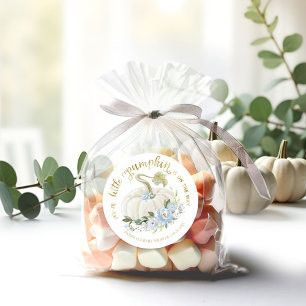 Blue Floral Little Pumpkin Fall Baby Shower Classic Round Sticker