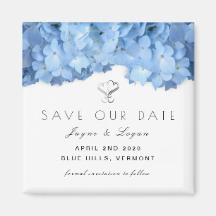 Blue Floral Little Save Our Date Square Magnet