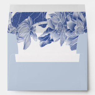 Blue Floral Lotus Chinoiserie Chic Personalised  E Envelope