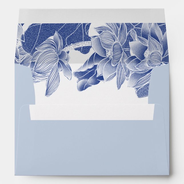 Blue Floral Lotus Chinoiserie Chic Personalised  E Envelope (Back (Bottom))