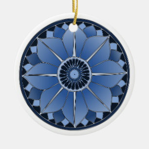 Blue Floral Lotus New Age Spiritual Mandala Ceramic Tree Decoration
