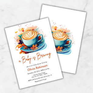 Blue Floral Love is Brewing Coffee Baby Shower  Invitation