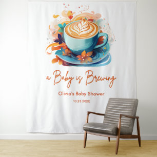 Blue Floral Love is Brewing Coffee Baby Shower  Tapestry