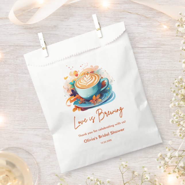 Blue Floral Love is Brewing Coffee Bridal Shower  Favour Bag (Clipped)