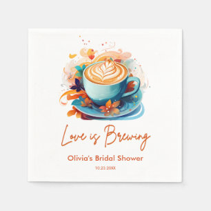 Blue Floral Love is Brewing Coffee Bridal Shower  Napkin