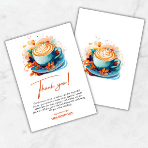 Blue Floral Love is Brewing Coffee Bridal Shower  Thank You Card