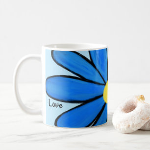 Blue Floral Love Personalised Blue Mugs