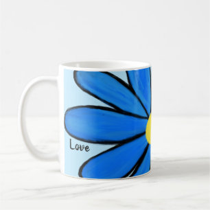 Blue Floral Love Personalised Blue Mugs