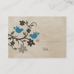 Blue Floral Lovebirds Place Card