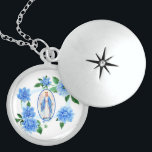 Blue Floral |Madonna | Virgin Mary | Dahlias Locket Necklace<br><div class="desc">This is a lovely image of the Blessed Madonna Virgin Mary,  Our Lady of Grace with blue dahlia flowers and blue ribbon encircling her.</div>