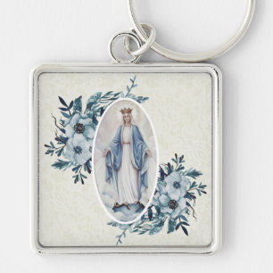 Blue Floral  Madonna   Virgin Mary   Lace Key Ring