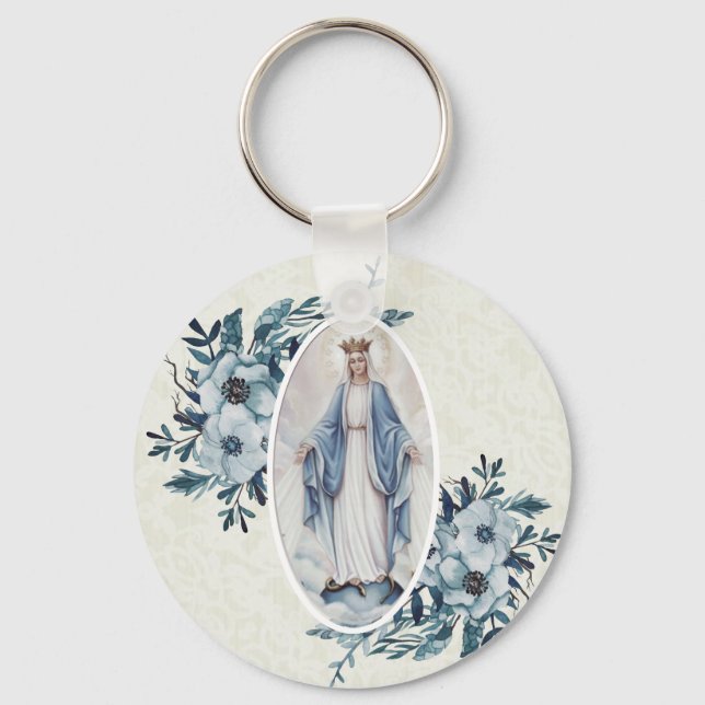 Blue Floral |Madonna | Virgin Mary | Lace Key Ring (Front)