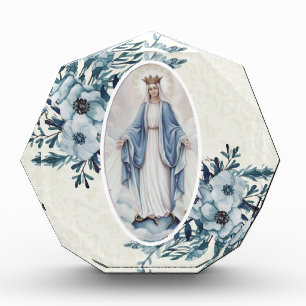 Blue Floral Madonna Virgin Mary Lace Photo Block