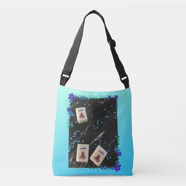 Blue floral mahjong themed crossbody bag (Front)