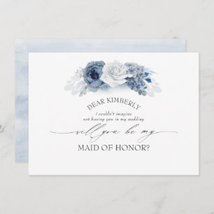Blue Floral Maid of Honour / Bridesmaid Proposal Invitation