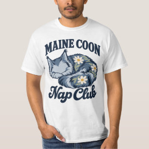 Blue Floral Maine Coon Nap Club fluffy Cat mum Art T-Shirt