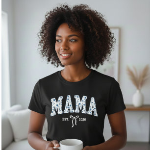 Blue Floral Mama Varsity Feminine Aesthetic T-Shirt
