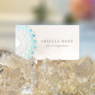 Blue Floral Mandala Lotus White Marble Business Card